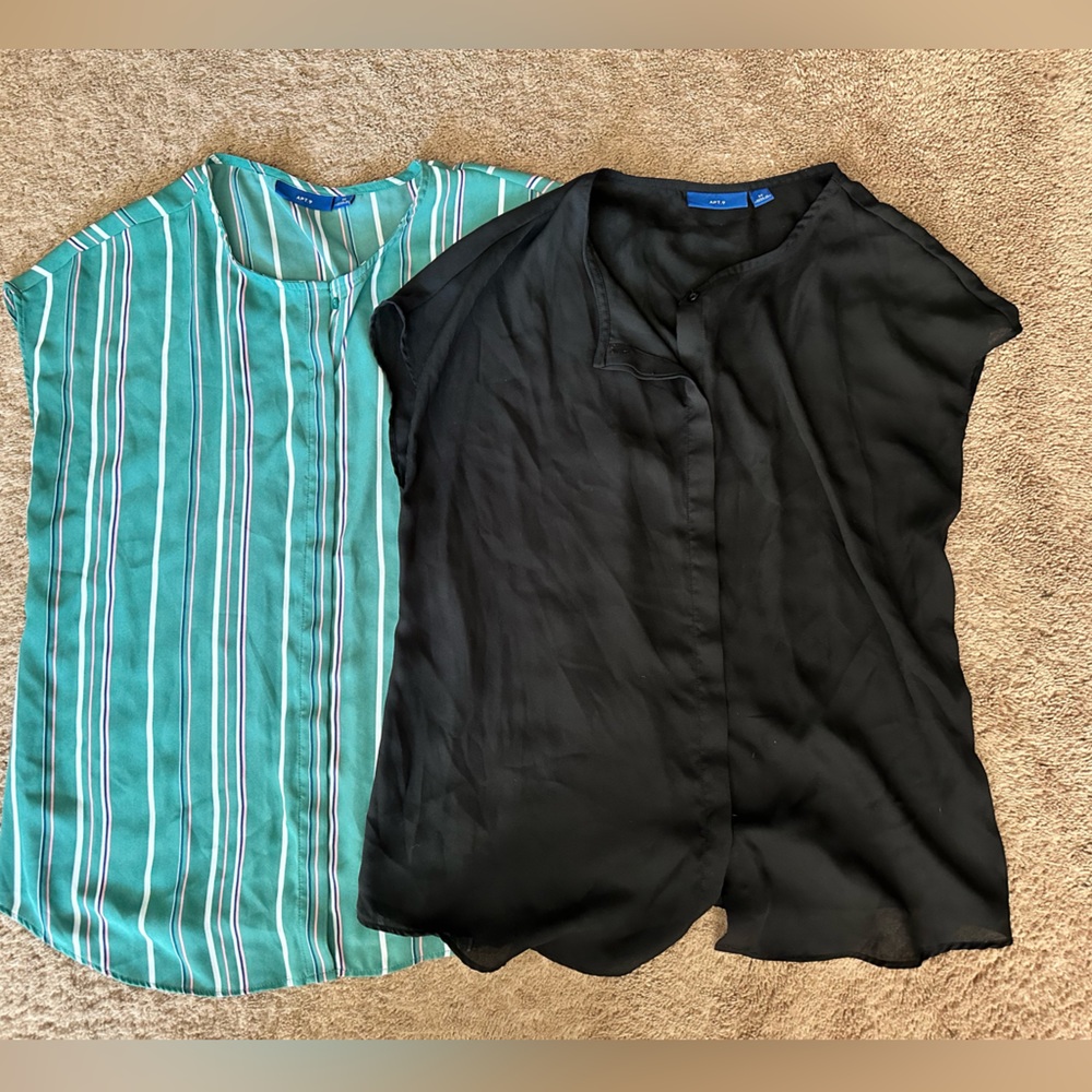 Apt 9 button down blouse x2 black and green with stripes size medium